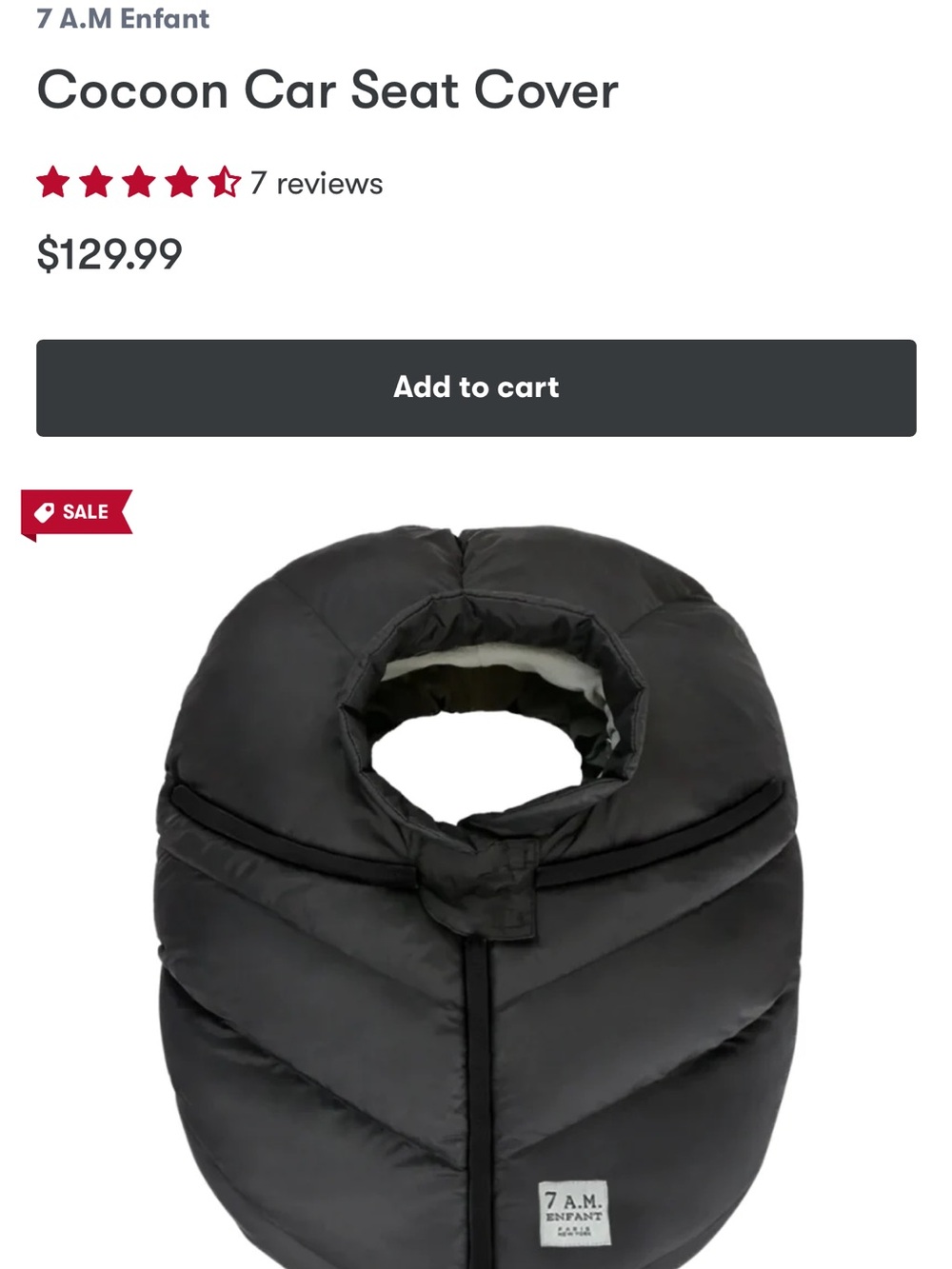 7 AM Cocoon Car Seat Cover